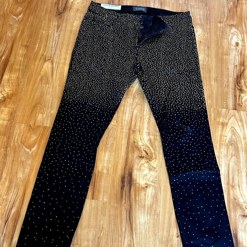KASH Black Denim jeans with Gold Crystals, Size 34, Brand new. Never worn.